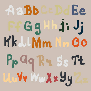 多种颜色的手绘字母表字母，纯背景