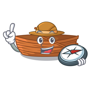 探险家木船航行海上人物矢量插图