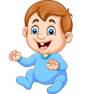 卡通男婴穿蓝色睡衣的矢量插图