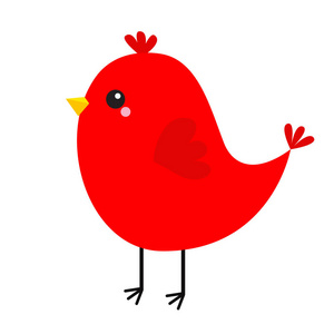 红鸟. 情人节快乐. 爱的贺卡. 可爱的卡通卡瓦伊有趣的婴儿角色.