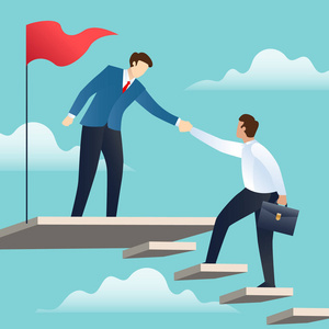 领导者帮助团队攀登到商人的顶端,商业观念,团队合作和领导能力照片