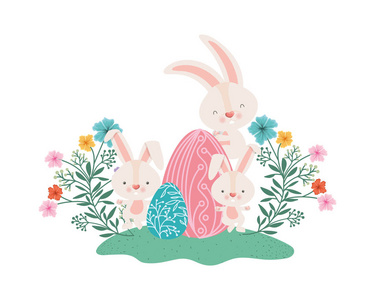 复活节兔子与蛋和花图标