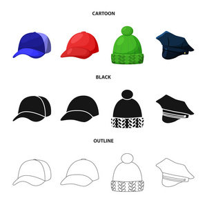 服装和帽子符号的矢量设计。收集的服装和贝雷帽股票符号的网络