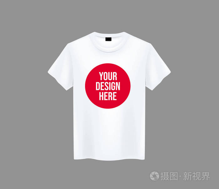 真实的模型与品牌文本的广告. 背景上的短袖t恤模板.