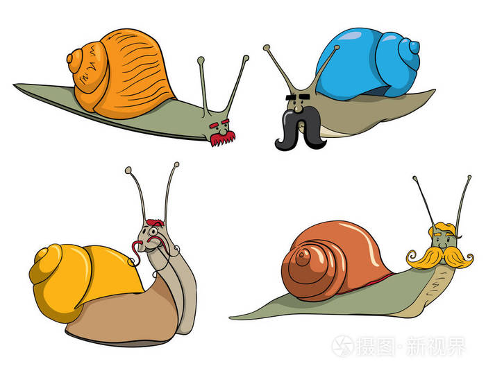 白色背景矢量图上分离的蜗牛卡通形象