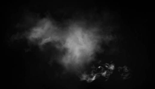 孤立的黑色背景上抽象的烟雾雾。 纹理覆盖。 设计元素。