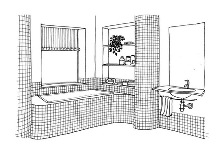 室内浴室用窗砖镶嵌水槽衬垫的图形草图