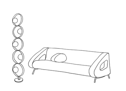 室内沙发地板灯衬里的图形草图