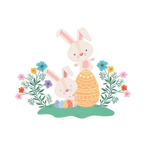 复活节兔子与鸡蛋和花图标