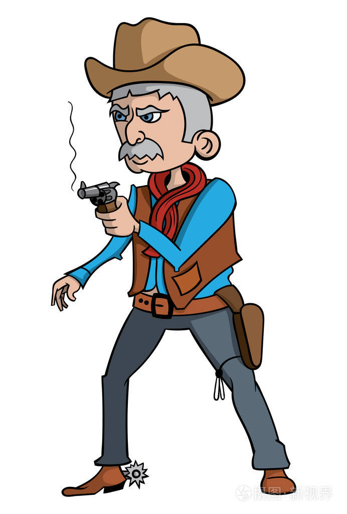 白色背景矢量插图上的牛仔卡通形象