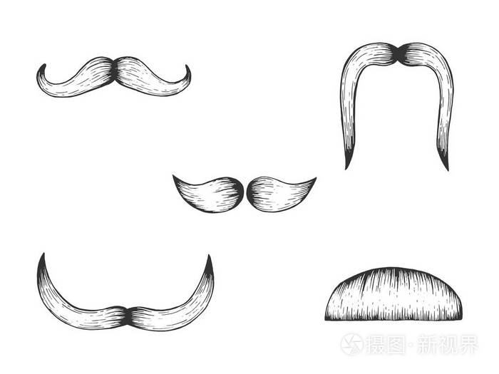 胡子雕刻矢量插图.刮板风格模仿.黑白手绘图像