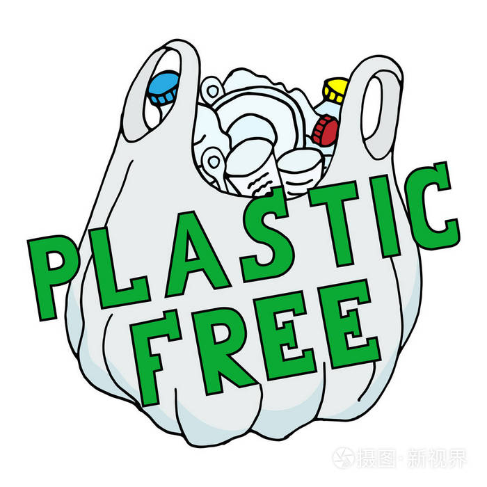 塑料废物图像标签塑料免费拒绝塑料标签贴纸的设计干净的星球矢量插图