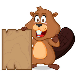 海狸与空白木板卡通插图可以下载矢量格式的无限图像大小。