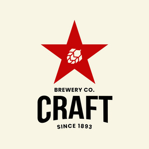 现代工艺啤酒饮料矢量标志标志酒吧商店啤酒厂或啤酒厂隔离在光背景。 优质奖标志型插图。 酿造时尚T恤徽章设计。