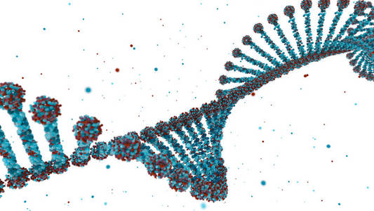 由球体制成的 dna 线。复杂的基因概念由光滑的简单原语组成。科学和医学主题。3d 渲染抽象