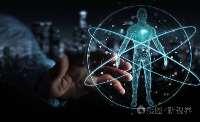 商人模糊背景采用数字x射线人体扫描界面三维渲染