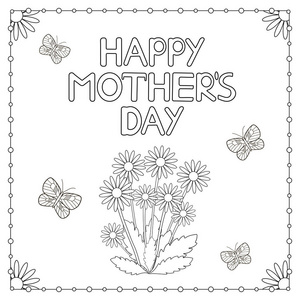 s day card with flowers and butterflies. Coloring page Vector il