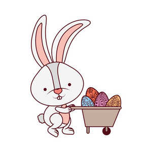 兔子与手推车和复活节彩蛋图标图片