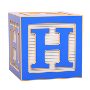 字母表木块与h字母。 3D渲染隔离在白色背景