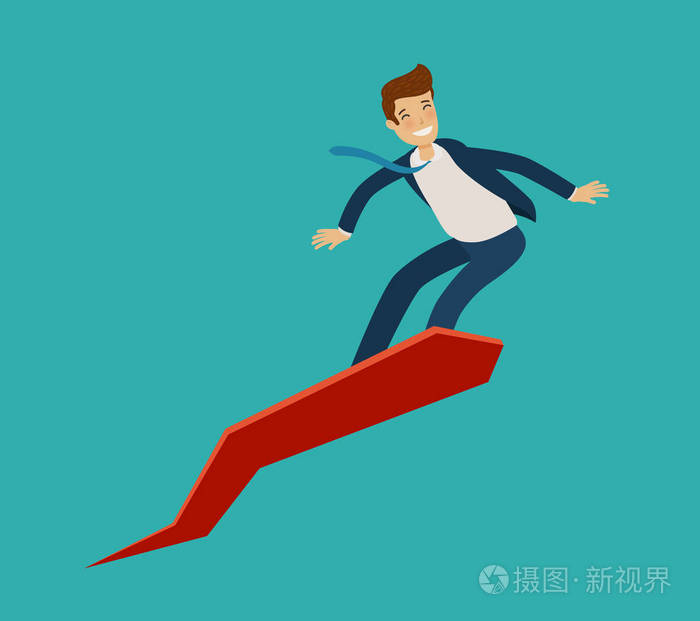 商业事业上的成功快乐的商人和向上的箭头向量例证