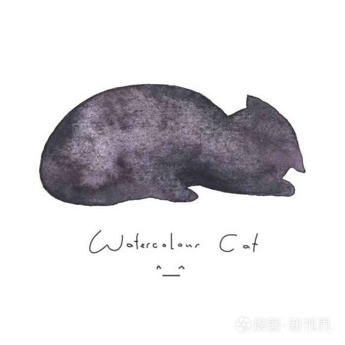 在白色背景上查出的水色灰色黑猫 可爱的简单的动物 手画 插图样式 小猫的标志或符号 画图元素 水彩快乐宠物 儿童形象照片 正版商用图片18wwu7 摄图新视界