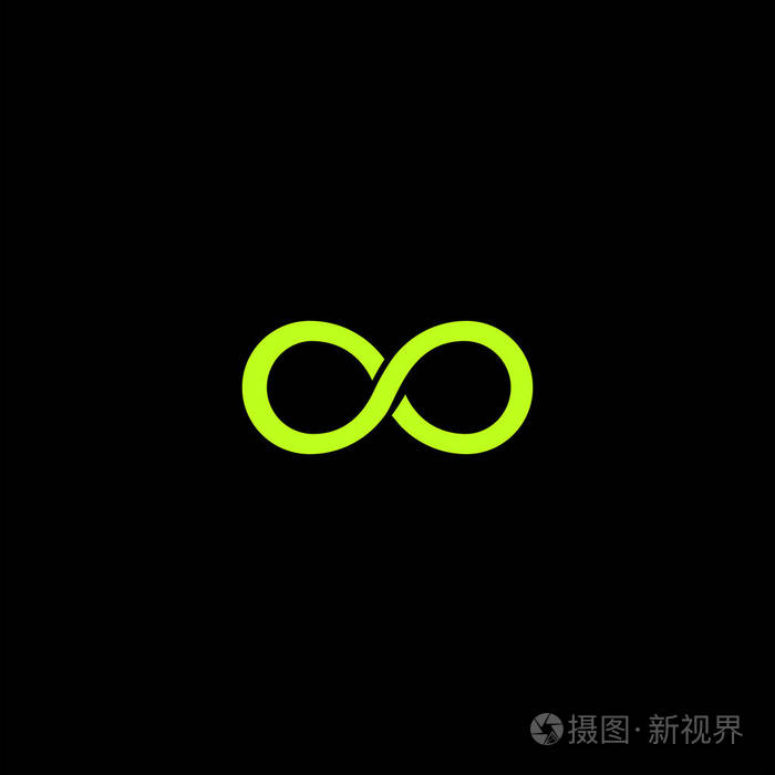 黑色背景上的最小平面无穷大符号矢量图标