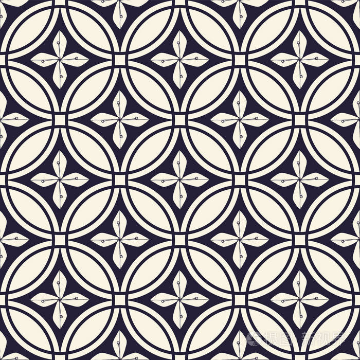 单色几何部落圆形背景,花卉灵感来自日本传统的shippou设计.