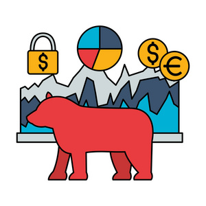 股市牛市熊市插画-股市牛市熊市手绘-股市牛市熊市卡通图-摄图新视界