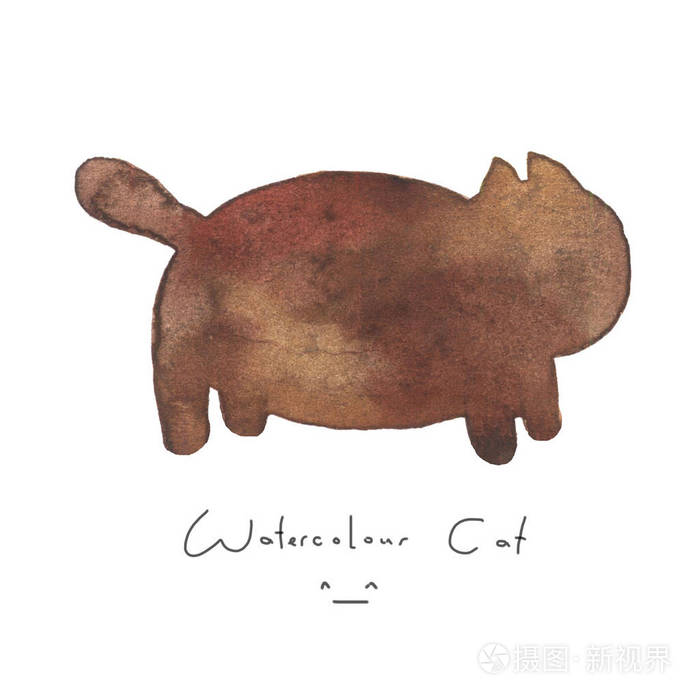 在白色背景查出的水色棕 可爱的简单的动物手画 插图样式 小猫的标志或符号 画图元素 水彩快乐宠物 儿童形象照片 正版商用图片18x0zd 摄图新视界