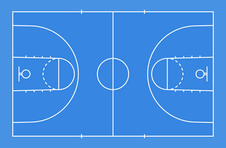 蓝色篮球场地板，背景线。 篮球场地。 矢量图。