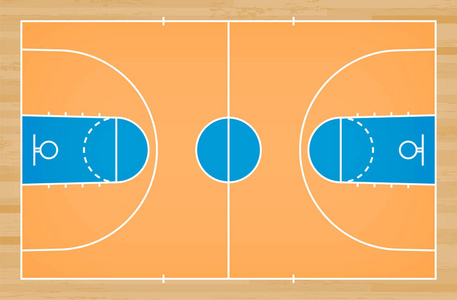 篮球场地板与木纹纹理背景线。 篮球场地。 矢量图。