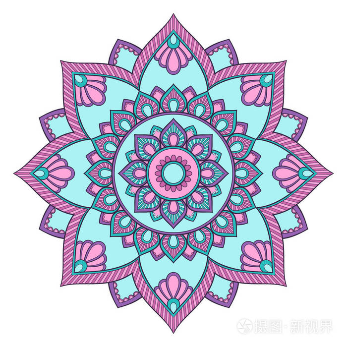 插画 装饰五颜六色的民族曼陀罗图案.