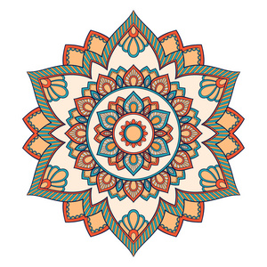 装饰五颜六色的民族曼陀罗图案. 东方风格贺卡横幅或海报的设计元素.