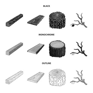 树和原始标志的孤立对象。网络树和建筑股票符号集