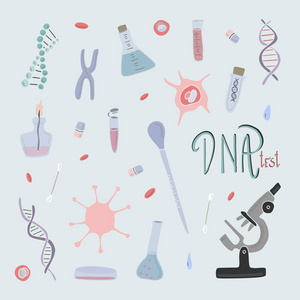 手绘矢量对象集。 纳米技术与人类DNA研究。