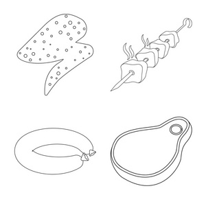 肉和火腿图标的矢量插图。一组肉类和烹饪股票符号的网站