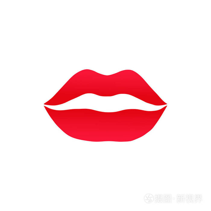 红色嘴唇的矢量插图.在白色背景上孤立的图标吻.