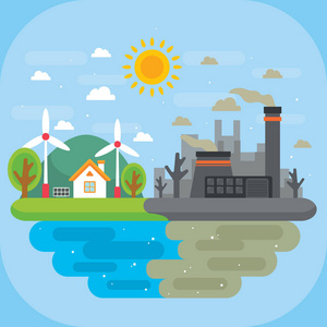 替代清洁生态卡通与清洁地球的比较概念,因为使用替代能源和肮脏的