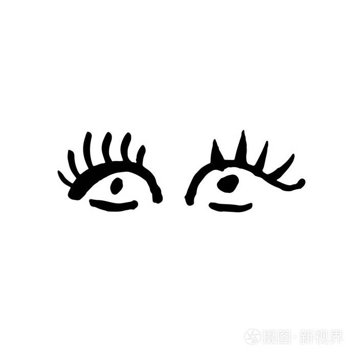 睁开眼睛在白色的背景.格朗格画笔向量例证