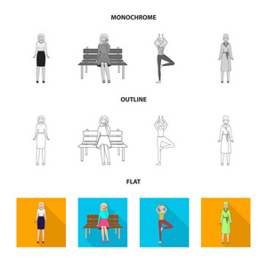 姿势和情绪标志的孤立对象。收集的姿势和女性向量图标的股票