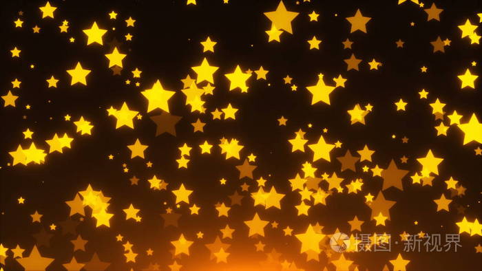 许多金光闪闪的星星在太空中, 节日 3 d 渲染背景, 五彩纸屑的黄金
