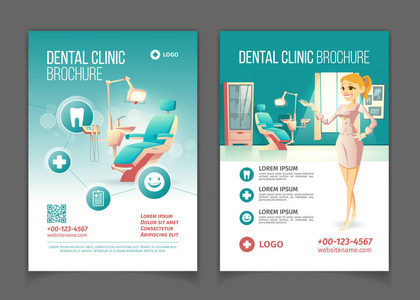 牙科诊所广告宣传册卡通向量图片