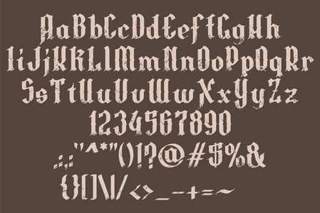 哥特式风格.矢量字母,数字和符号.孤立在白色背景上.