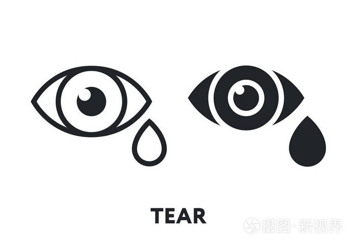 泪滴眼哭矢量平线笔画图标
