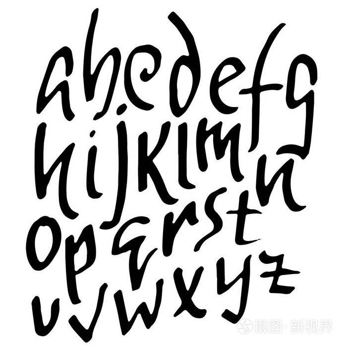 简单的字母表字.手写的粗字油墨字体.向量例证