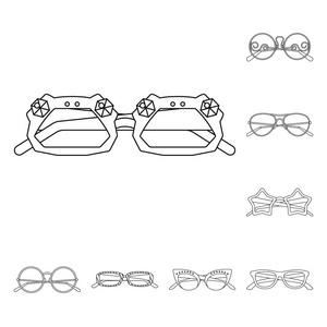 眼镜和太阳镜符号的矢量插图。收集眼镜和附件股票符号的网站