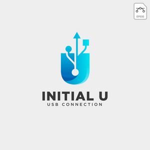 USB字母U连接通信创意标志模板矢量插图图标隔离矢量