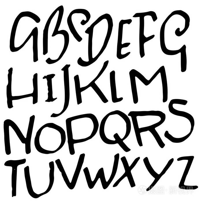 简单的字母表字.手写的粗字油墨字体.向量例证