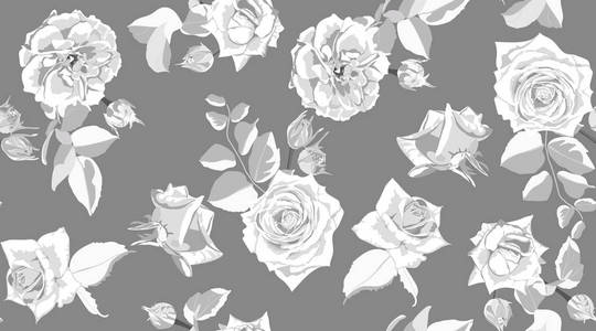水彩风格中的无缝花玫瑰图案