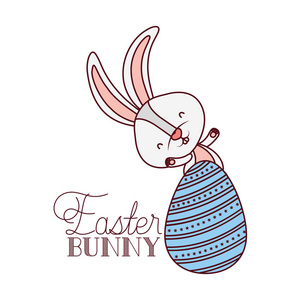 复活节兔子标签与鸡蛋隔离图标